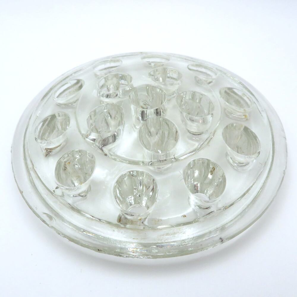 Vintage Floral Frog Large Clear Glass 16 Hole Pin Frog Flower Arrangement Holder